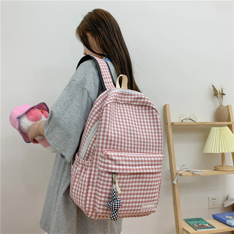 

Японский Свежий маленький клетчатый мягкий двойной рюкзак для девушек, Женский кампус, простой школьный портфель для учеников младшей и старшей школы, дорожная сумка ita