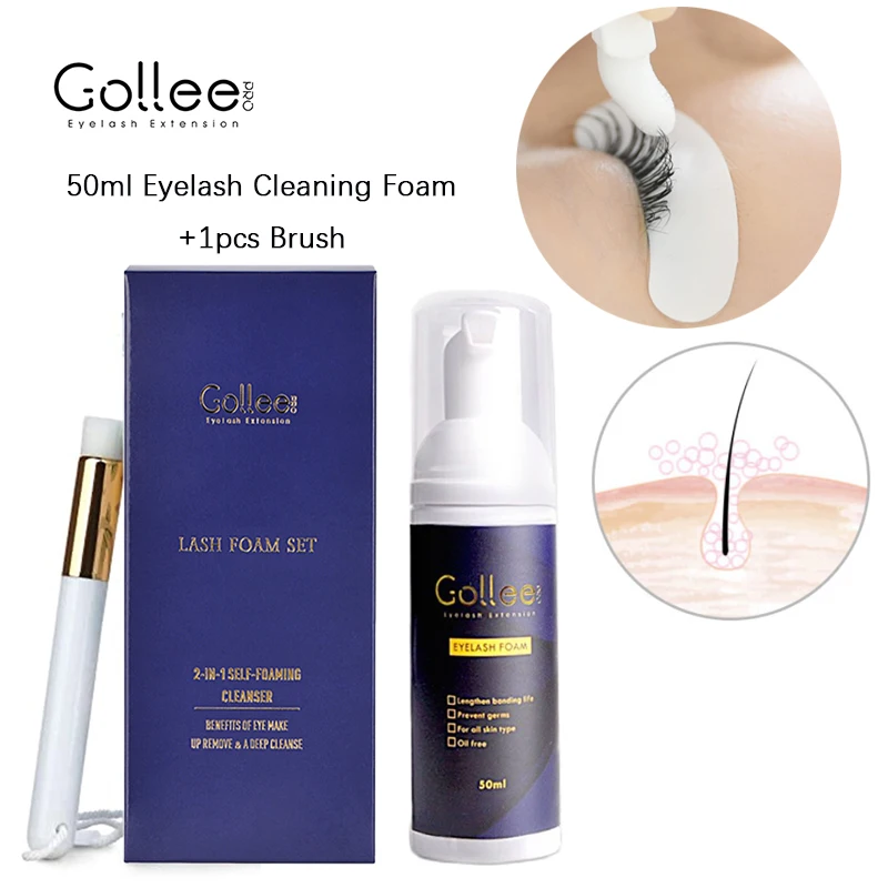 Gollee Eyelash Cleaning Foam 50ml/100ml Brush Shampoo Eyelash Extension Cleaning Gentle Makeup Clean Eyelash Glue Lash Foam Kit
