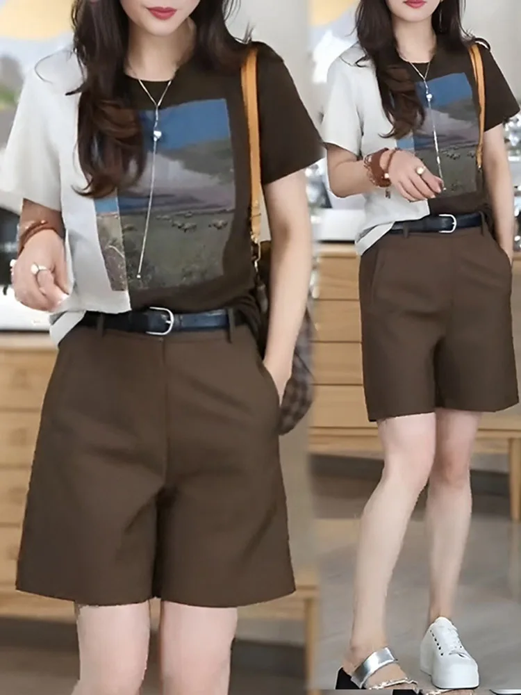 Летняя одежда 2024 подходящая к полному комплекту модная повседневная футболка с