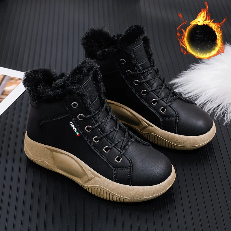 2023 winter women's shoes new fashion plus velvet high top small white shoes female students loafers cotton shoes