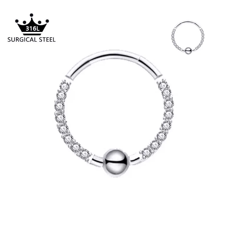 

16G CZ Zircon Septum Clicker Hoop Nose Rings Captive Bead Ring BCR Daith Conch Earrings Helix Hinged Piercing Jewelry