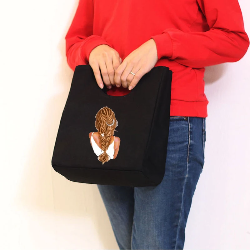 

Fashion Girl Lunch Bag Ladies Canvas Large Capacity Food Storage Bag Beautiful Casual Eco-Friendly Office Travel Insulation Bag