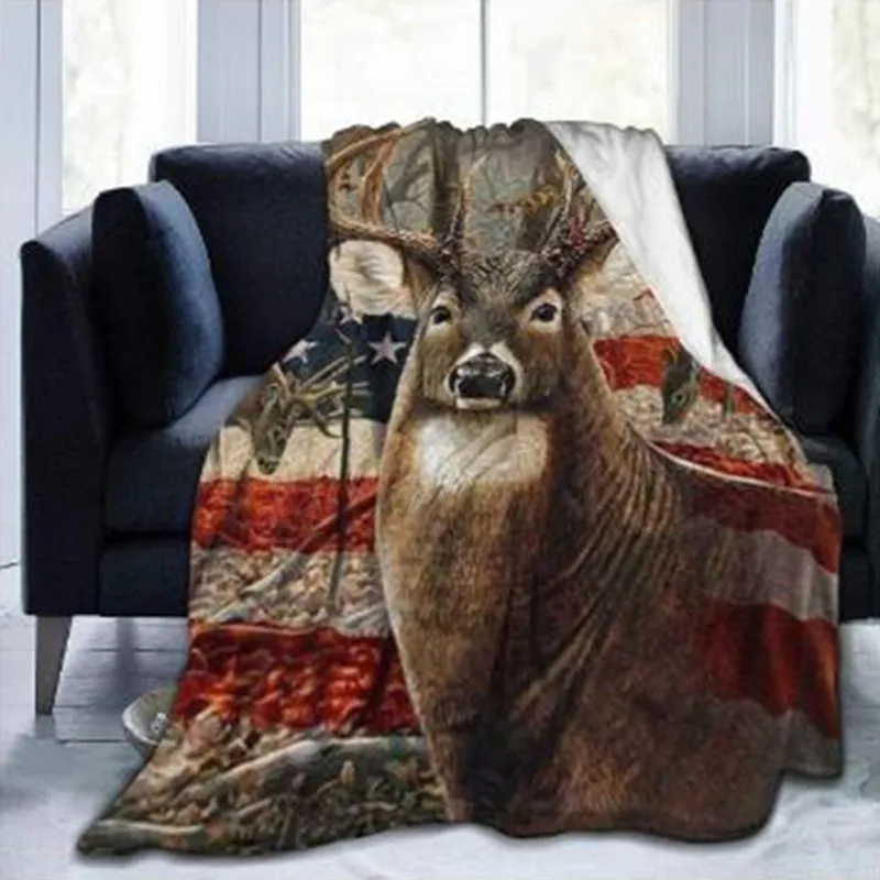 Одеяло из шерпы дикого оленя плюшевое покрывало 3D для кровати дивана пикника
