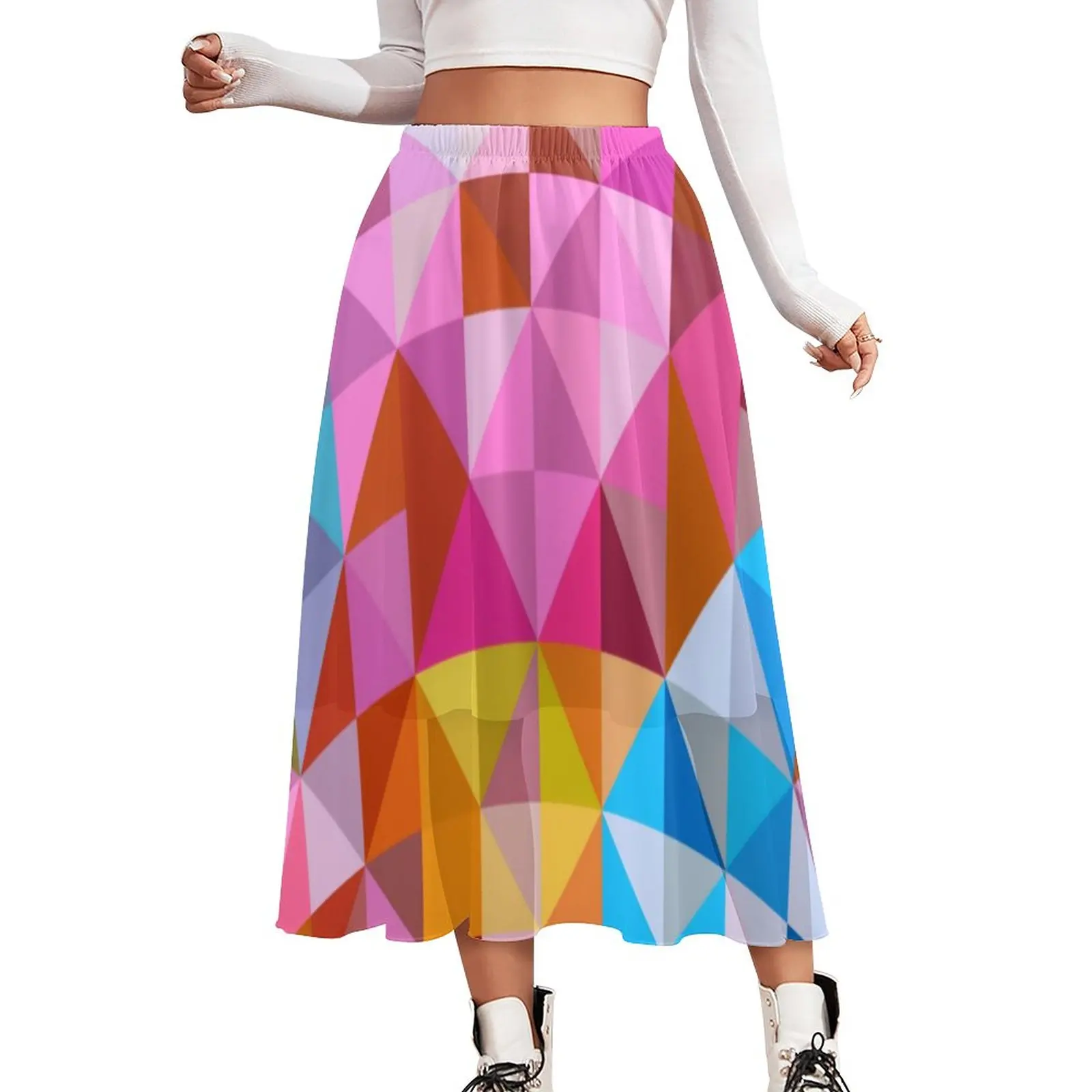 

Colorful Geometry Chiffon Skirt Triangle Ombre Print Street Fashion Long Skirts Woman Beach Boho Skirt Printed Bottoms Gift