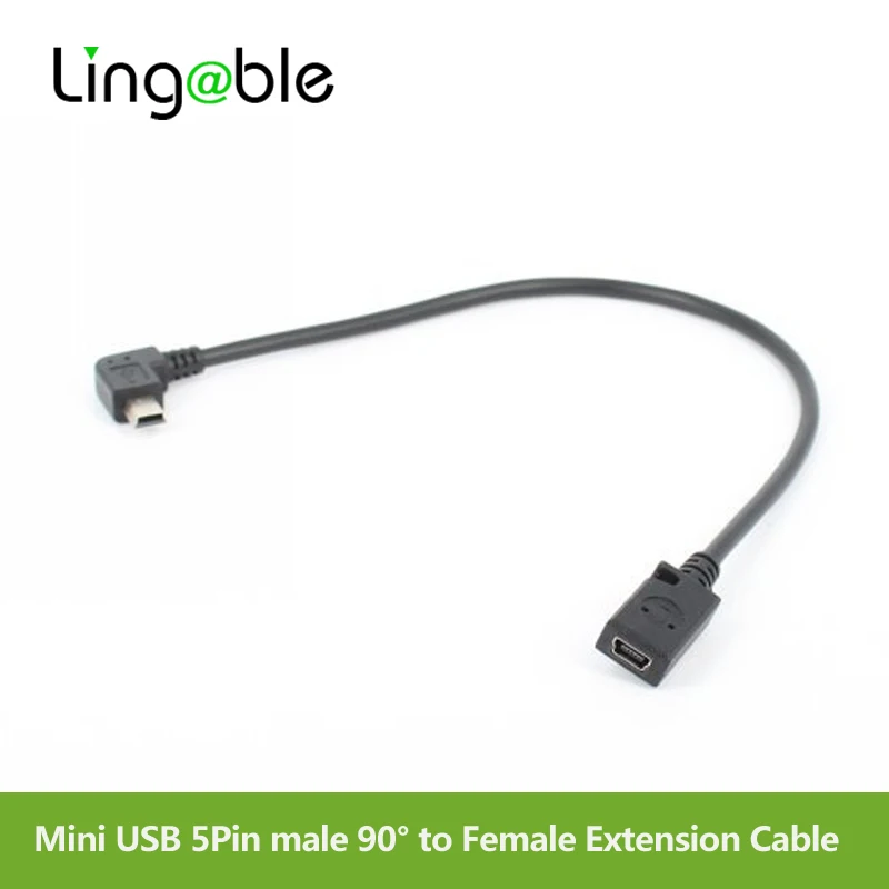 

Lingable 90 Degree Right Angle Mini USB 5Pin Male to Female M/F Extension Cable data sync Extender cabo Cord 28cm