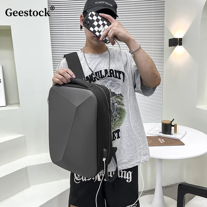 

Geock Hard Shell Backpack Men Multifunction Usb Charging Laptop Bag Waterproof Travel Bag Leisure Commuting Backpack
