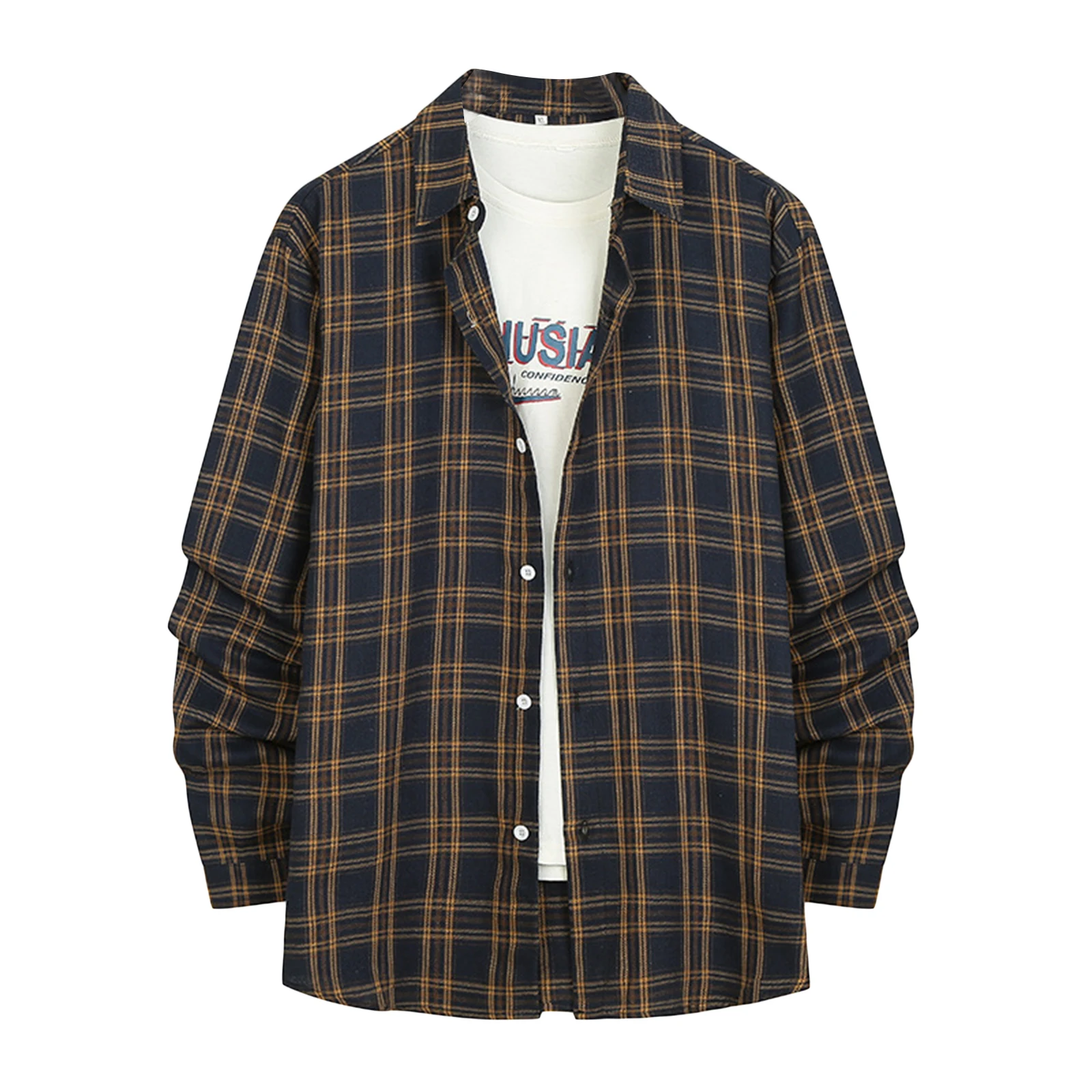

Breathable Men Autumn Loose Shirt Male Leisure Style Creative Plaid Long Sleeve Lapel Single-breasted Tops