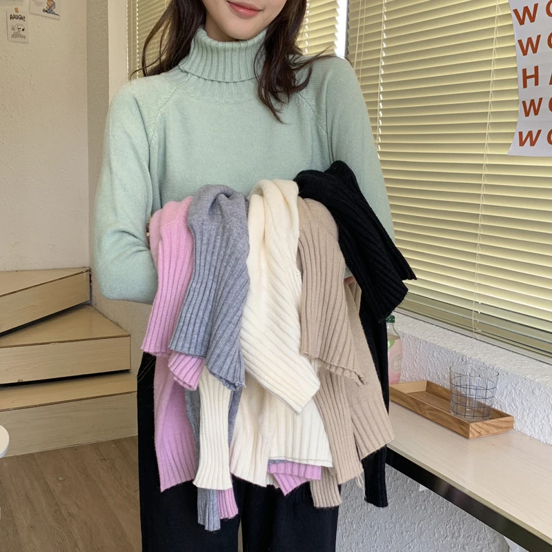 

High Neck Long Sleeve Knitted Sweater Women's Autumn And Winter 2021 New Korean Slim Fit Casual Top