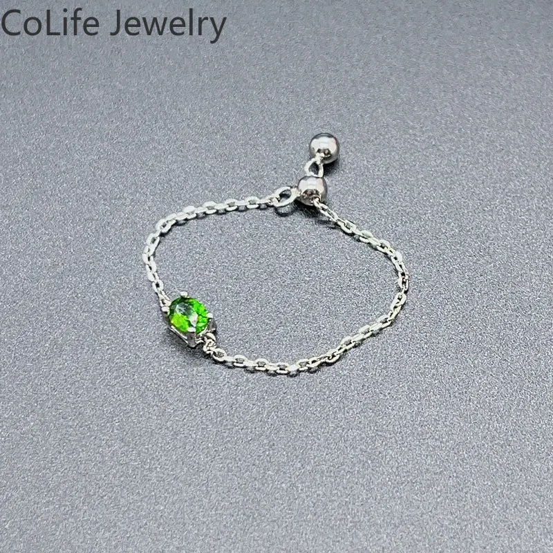 

Fashion 925 Sterling Silver Chain Ring 0.15ct 3mm*4mm Natural Diopside Ring 3 Layers Gold Plating Chrome Diopside Jewelry