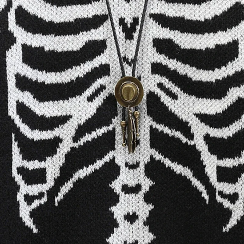 Женский свободный свитер на Хэллоуин с эстетическим черепом и жаккардовым