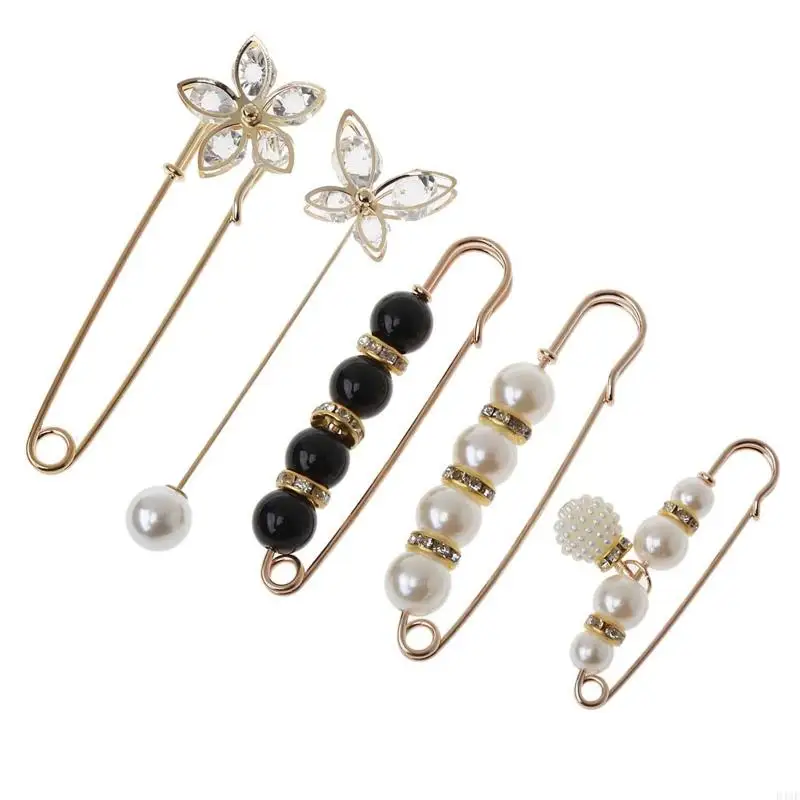 D46E 4 шт. зажим для свитера и шали броши с двойным искусственным жемчугом пуговицы