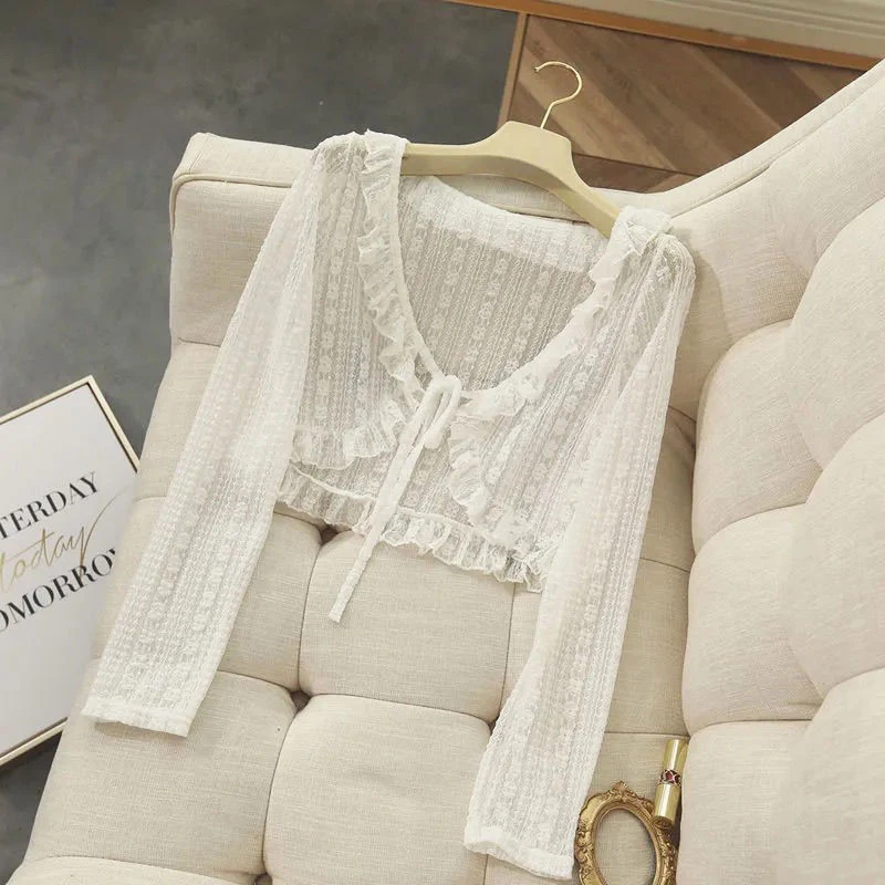 

Lace And Ruffled Summer Cardigan With Sun Protection Loose Jacket For Women's Casual And Simple Long Sleeves