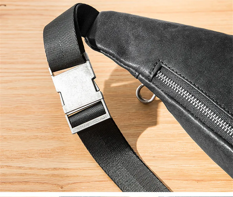 Fashion daily genuine leather men black small chest bag casual luxury natural real cowhide outdoor sports shoulder crossbody bag