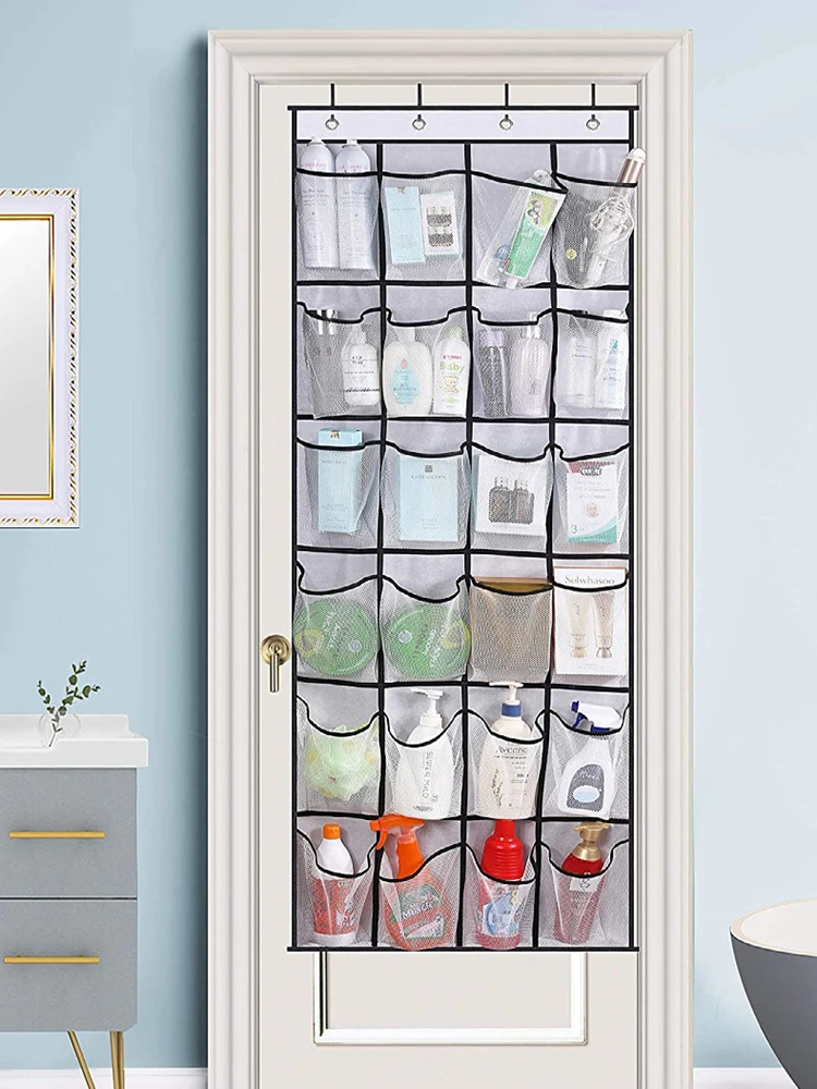 

1x 24 Grid Wall-mounted Sundries Shoe Organiser Fabric Closet Bag Storage Rack Mesh Pocket Clear Hanging Over The Door Cloth Box