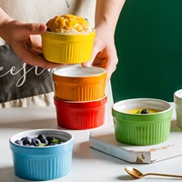 6ps ceramic creative souffle baking cup mini baking solid color mold oven special baking cup pudding tableware