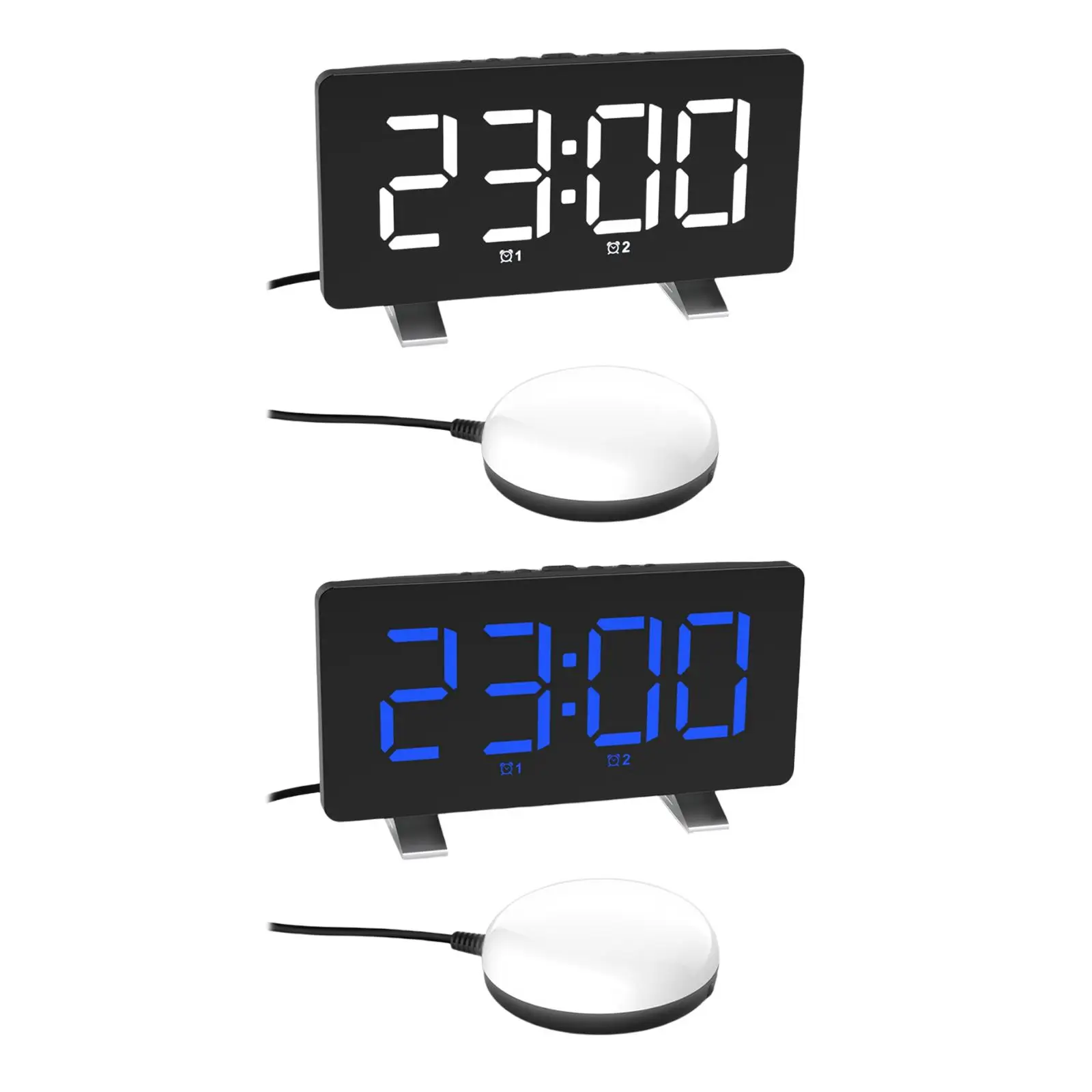 Led Desk Mirror Alarm Clocks Snooze Usb Charger Ports Vibrat