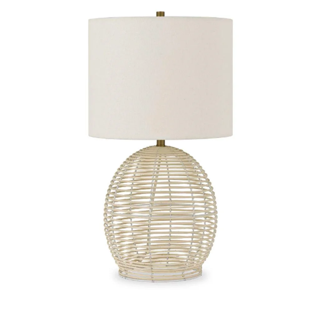 

21" Coastal Rattan Table Lamp with White Drum Linen Shade