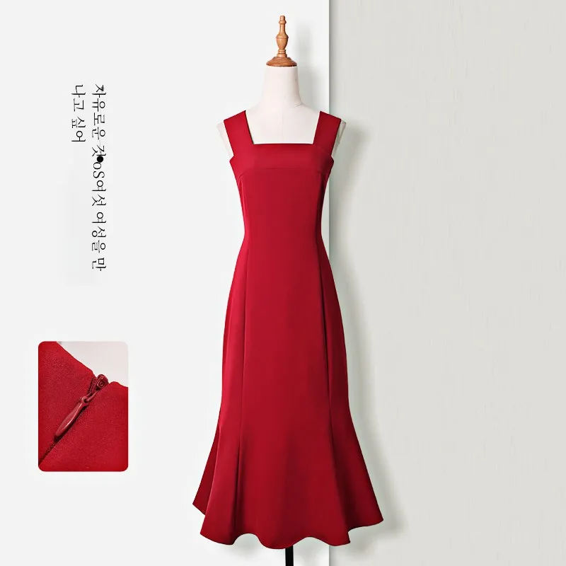 Красное платье женское летнее Хепберн длинное для похудения дизайнерское с