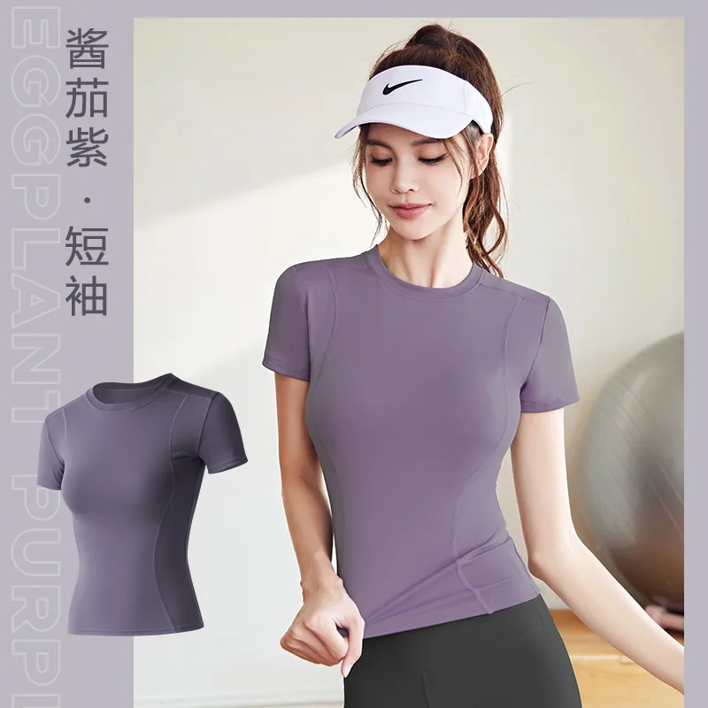 GYM TENNIS Spring and Autumn Thin Fit Sports Tight Short Sleeve Women's Yoga Top Women's Running Fitness Underwear T-shirt