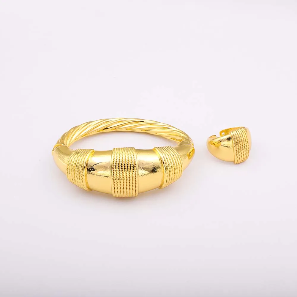 

New Gold Colour Bracelets For Women African Fashion Bracelet Ring Set Luxury Woman Jewelry Sets Bridesmaid Gift Set