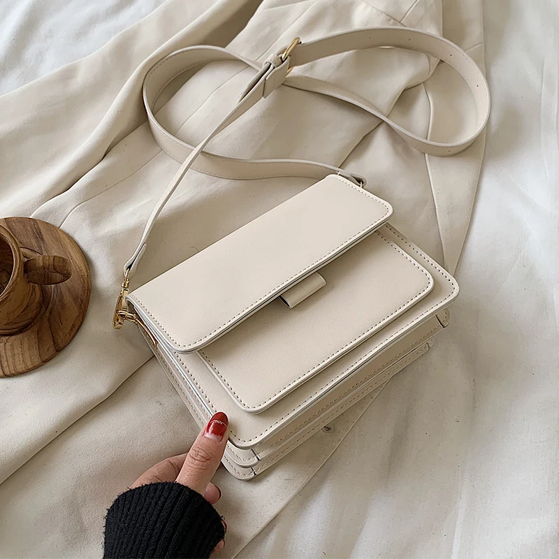 Solid Color Square Crossbody Bag For Women 2023 New High Quality PU Female Preppy Style Black Purple Shoulder Bag Purse