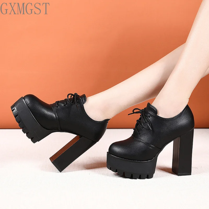 

Pumps Women Single Shoes 12cm High Heels Female Thick with Waterproof Platform Autumn Sexy Super High Heel Black Women's Shoes