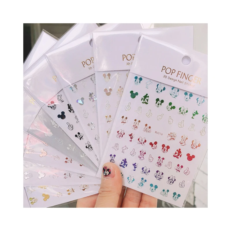 

5PCS Laser Colorful Gold Disney Nail Stickers Mickey Minnie Donald Duck Art Nail Decals Decorative Beauty Health Anime Stickers