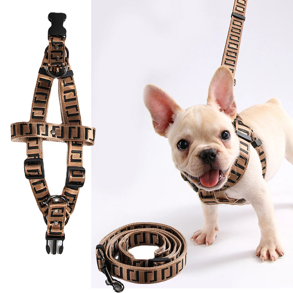 

Dog Collar Luxury Designer Brown Puppy Harness Chest Small Dog Leashes Set Articles For Pets Dog Leash Harness and Collar Set