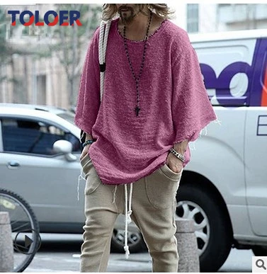 Однотонная простая Базовая футболка с низким вырезом и длинным рукавом мужской