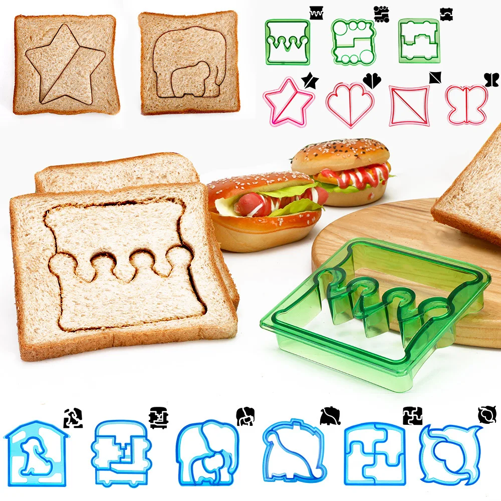 

Cute Sandwich Cutter for Children Kids DIY Dinosaur Heart Shapes Bread Toast Mold Plastic Bento Lunch Baking Accessories