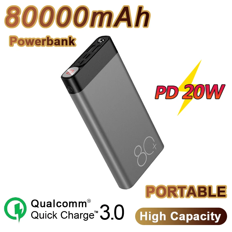 

80000mAh Power Bank Large Capacity Charger Portable External Battery Fast Chargging Phone Charger for iPhone13 Xiaomi Samsung