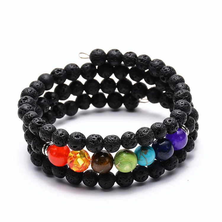 

New Men's Bracelet 6mm Natural Stone Volcanic Stone 8mm Red Agate Fashion Three Circles Beaded Bracelet Men's Women's Bracelet