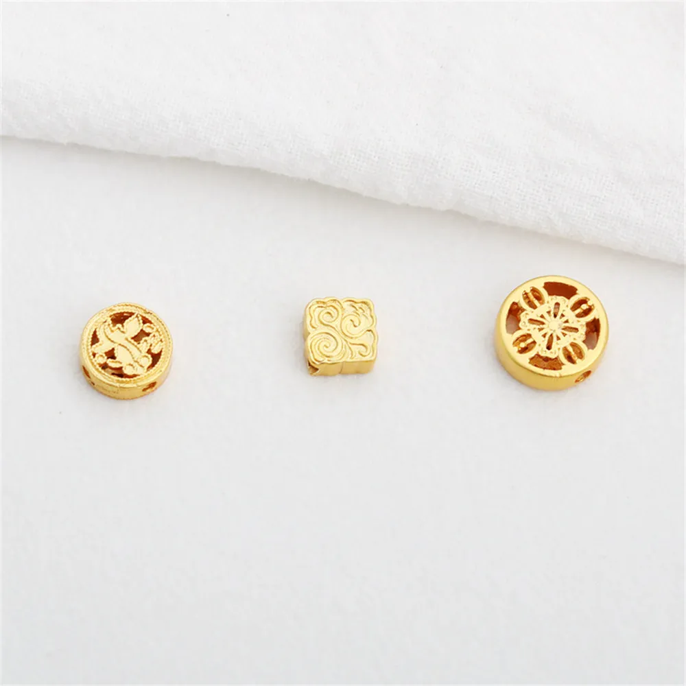 

18K matte gold color retaining round hollow double-sided 11mm through-hole square bead diy jewelry bracelet necklace accessories