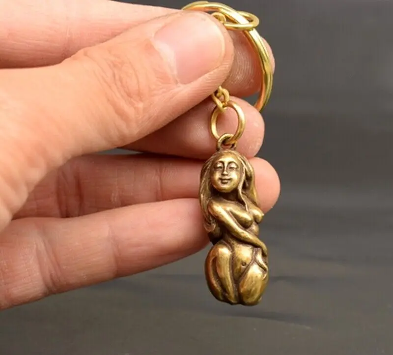 

Solid Brass Naked Girl Statue Keyring Pendant Beauty Decor