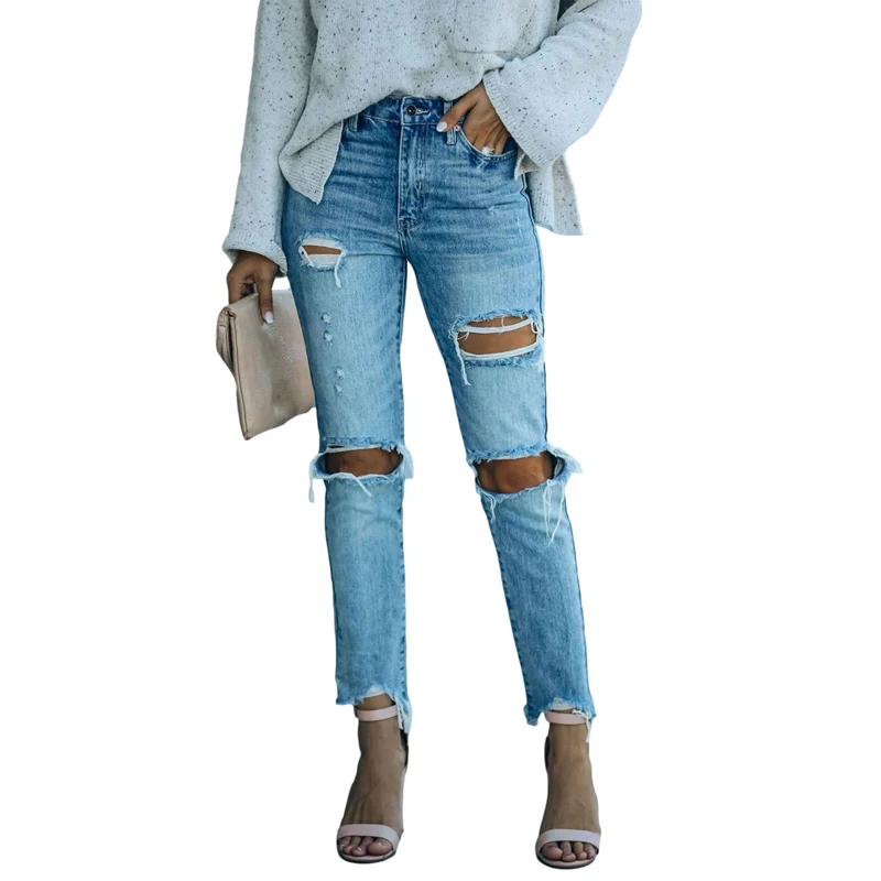 

Женские узкие облегающие рваные джинсовые брюки kayojuta с вырезами в винтажном стиле ретро