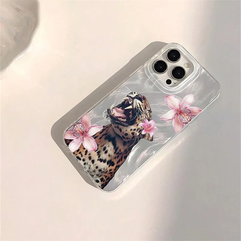 Фото Чехол для телефона iPhone 14 13 15 16 Pro Max 16E 11 12 8 7 Plus X XR XS SE 2022 Блестящая задняя крышка с животным цветочным и леопардовым узором №4