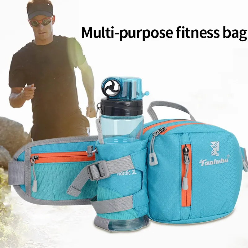 

High Quality Waterproof Black Blue Nylon Hiking Fanny Waist Pack Sports Bum Waist Bag Running Bag with Bottle Holder