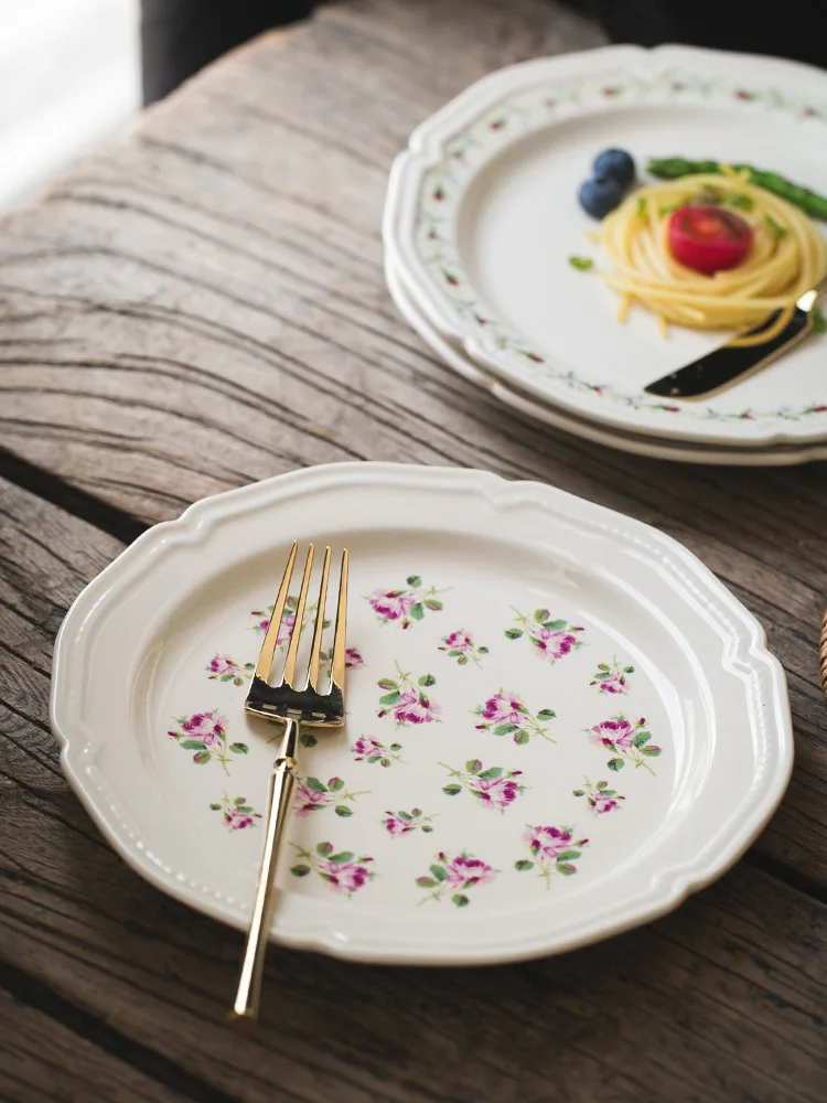 

Тарелка для фруктов и салата, креативная сетчатая тарелка красного цвета для риса во французском ретро-стиле, тарелка для фотографирования