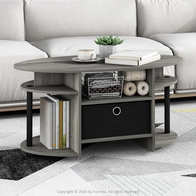 

Oval Coffee Table with Bin, French Oak Grey/Black