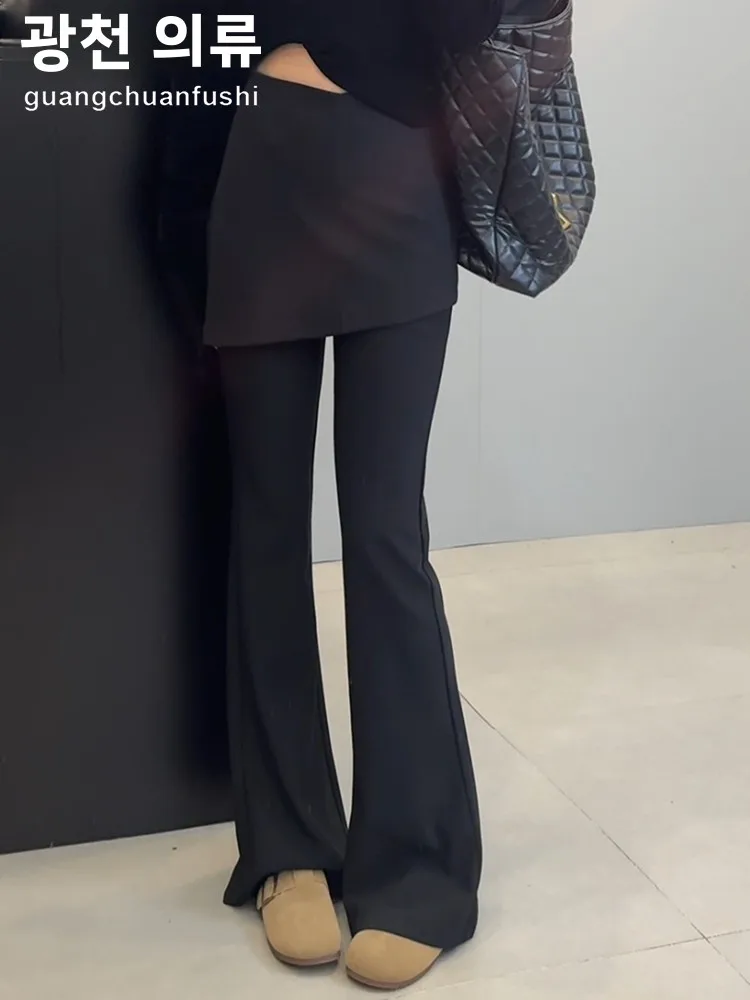 Большие размеры корейские брюки из двух частей черные повседневные с высокой