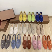2022 new couple summer walk flat shoes cowhide metal lock slip on loafers women men causal moccasin comfortable mules shoes