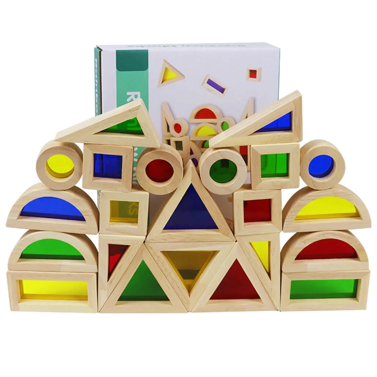 

24pcs Rainbow Sensory Blocks Set Imagination Development Construction Building Toy Parent-children Interactive Rainbow Stacker S