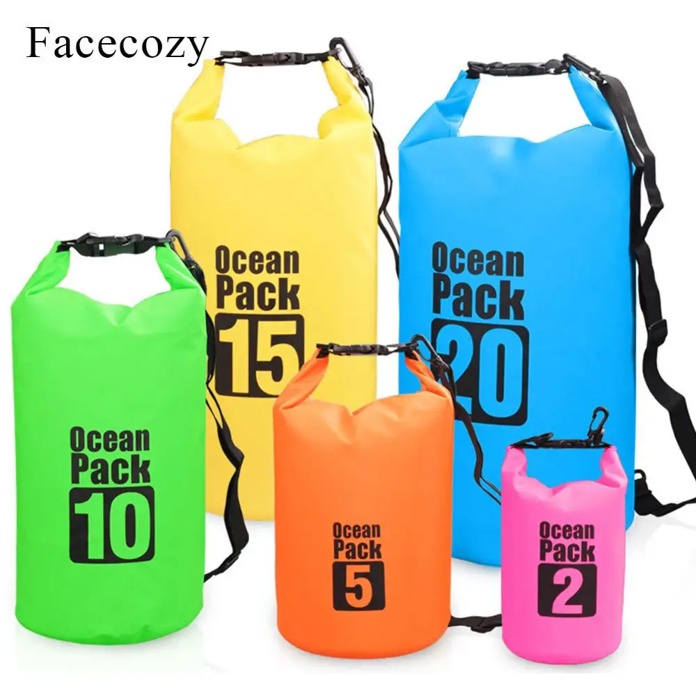 Facecozy сумки для плавания, реки, треккинга, сухие водонепроницаемые ПВХ сумки для океанов, 2L-30L Многофункциональный рюкзак для пляжа на открыт...