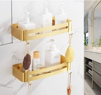 nordic modern brushed gold bathroom square storage basket space aluminum toilet double layer storage rack bathroom accessories