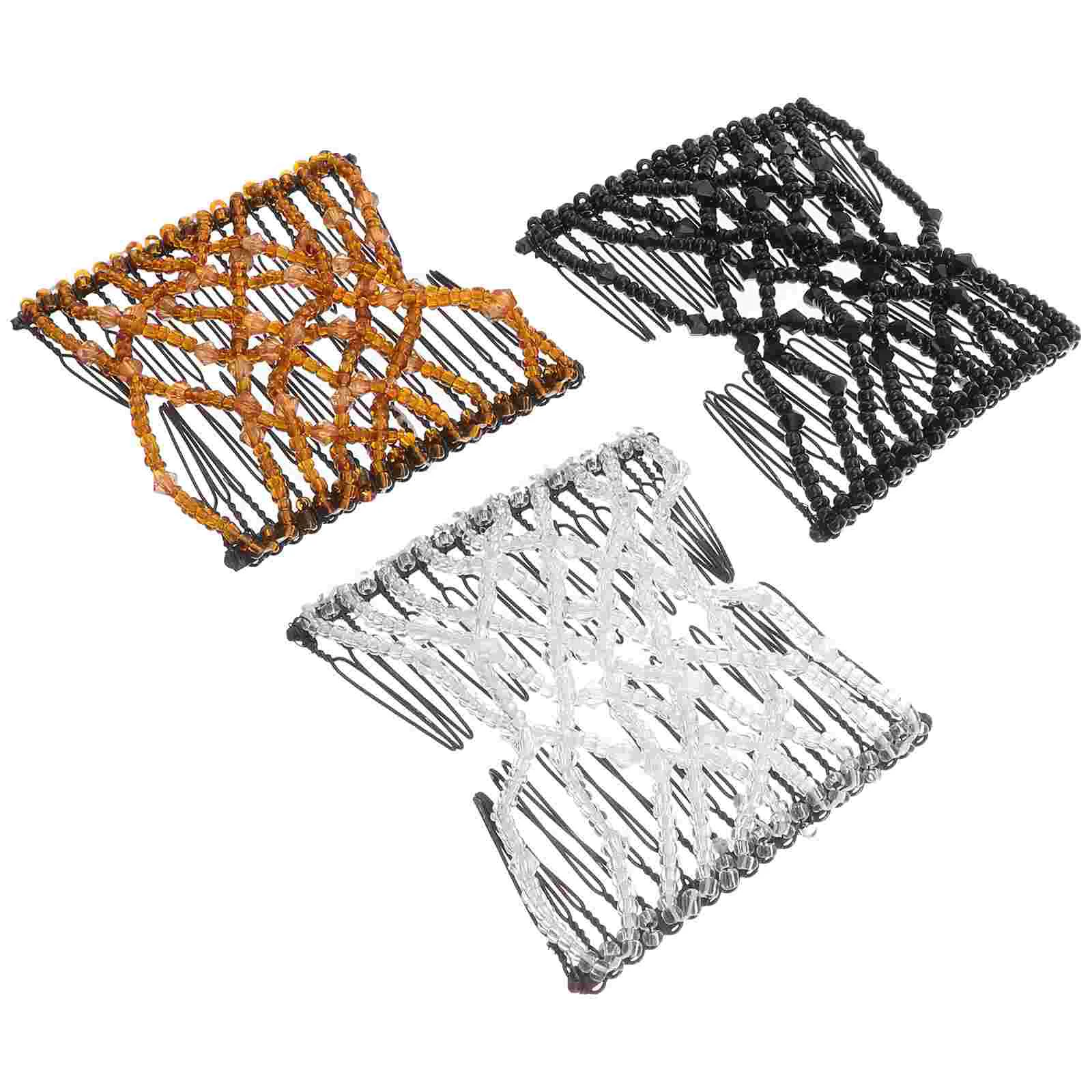 

3 Pcs Hair Clip Women Double Hair Combs Slides Women Elastic Beaded Hair Clips Double Slide Combs Hair Miss