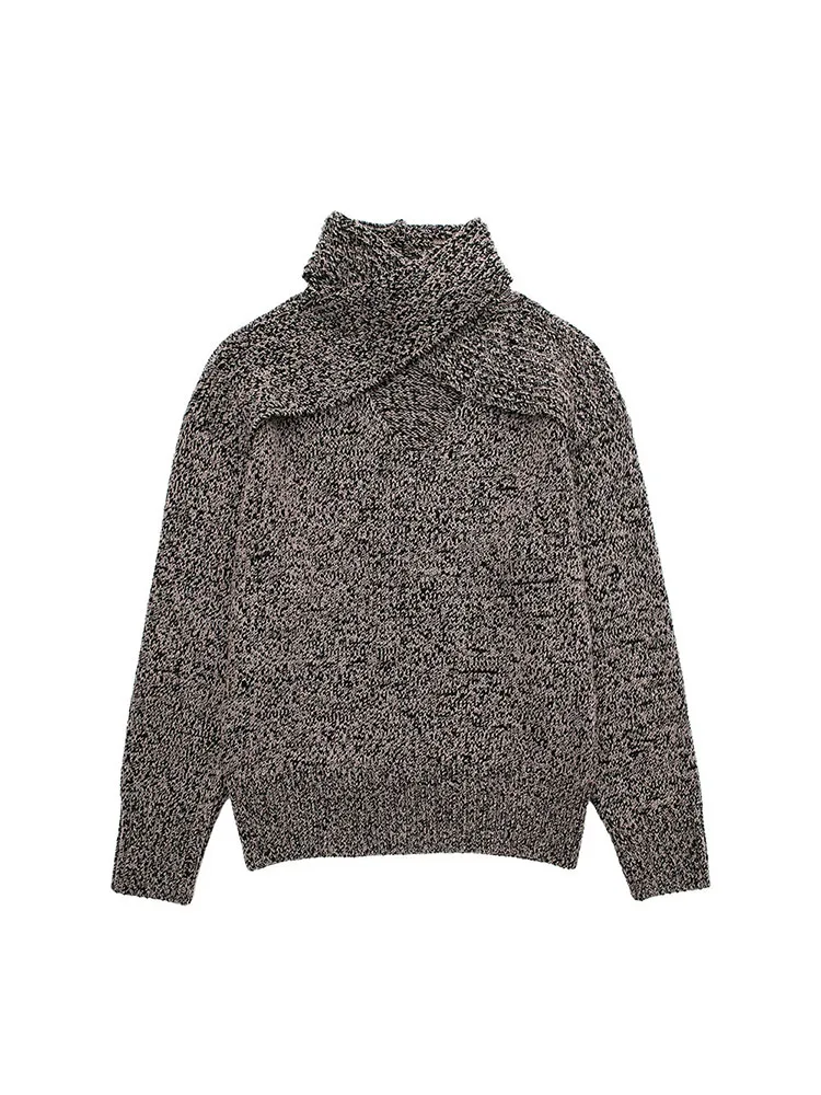 

Женский вязаный свитер с вырезами PB & ZA, теплый винтажный пуловер с высоким воротником, осень 3991132