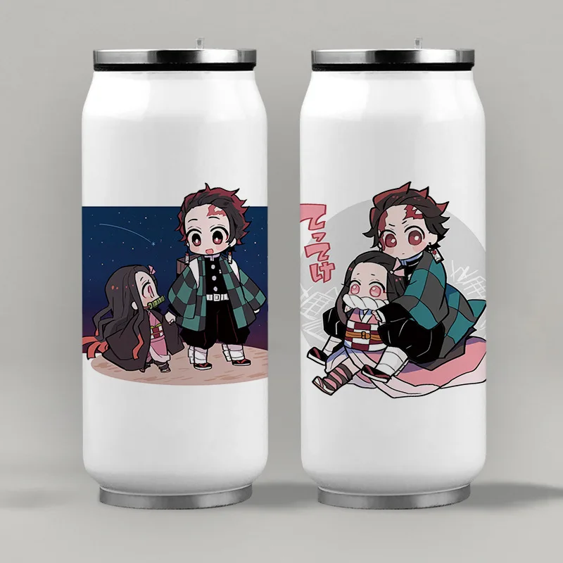 Фото Популярный аниме рассекающий демонов Nezuko Tanjirou Kawaii питьевой соломенный термос двусторонняя печать Сода банка чашка мультяшный персонаж №4