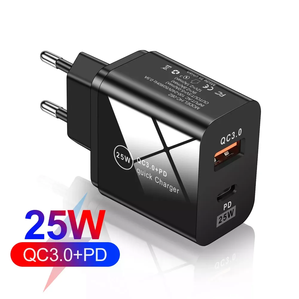 

PD 25W Fast USB Charger 2 Ports Quick Charge 3.0 Type C PD Fast Charging for iPhone 13 12 11 QC 3.0 Phone Charger Adapter Travel