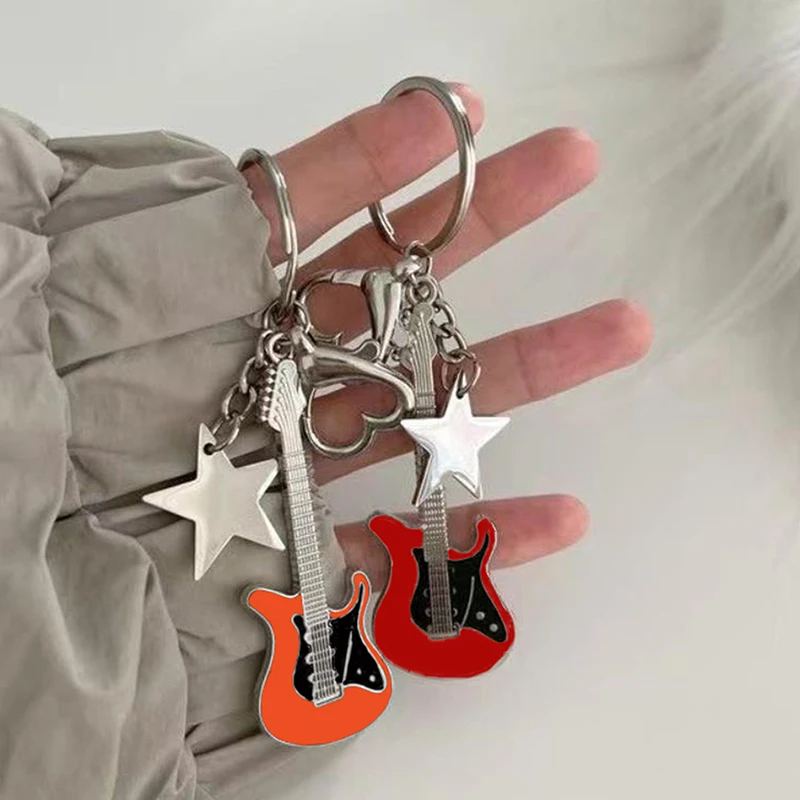

1Pc Fashion Guitar Love Heart Star Pendant Key Chain Women Handbag ornament Accessories Gift