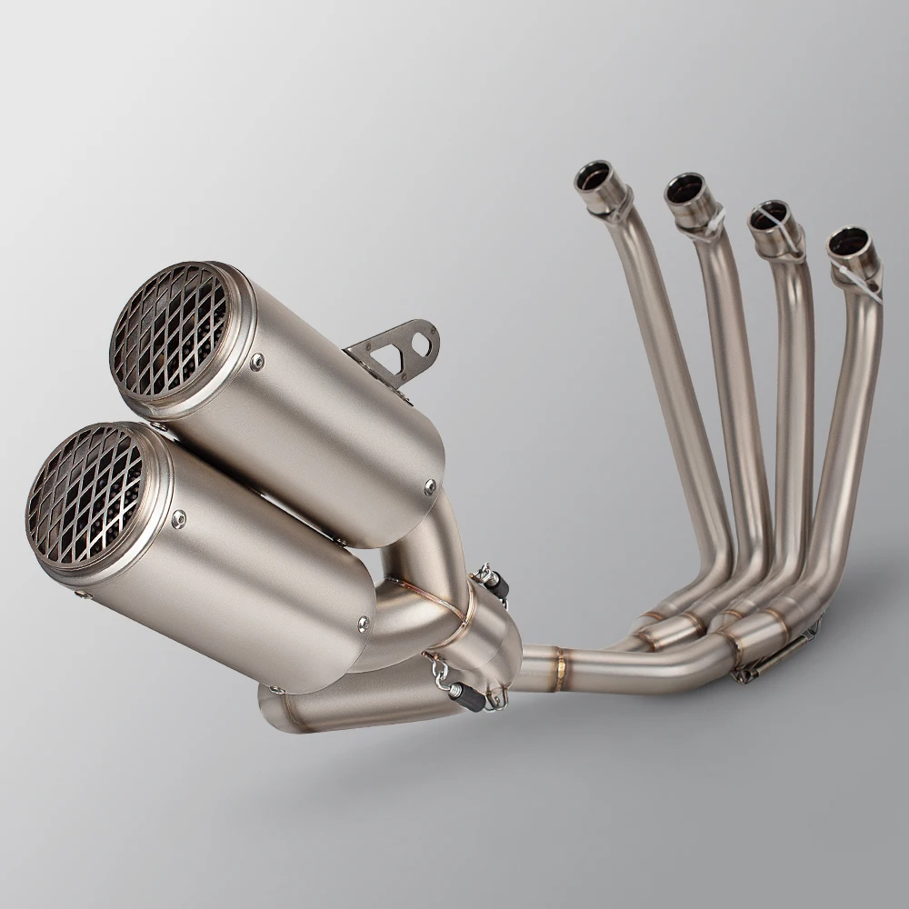 Фото Для Honda CBR650R CB650F CB650R CBR650F 2014-2024 надеваемая выхлопная система мотоцикла, модифицированная передняя соединительная труба, глушитель с двойным выходом №3